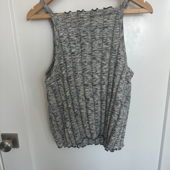 Anthropologie AKEMI + KIN Tank Lettuce Edging Navy Blue Cotton Blend Size Large - Picture 3 of 3